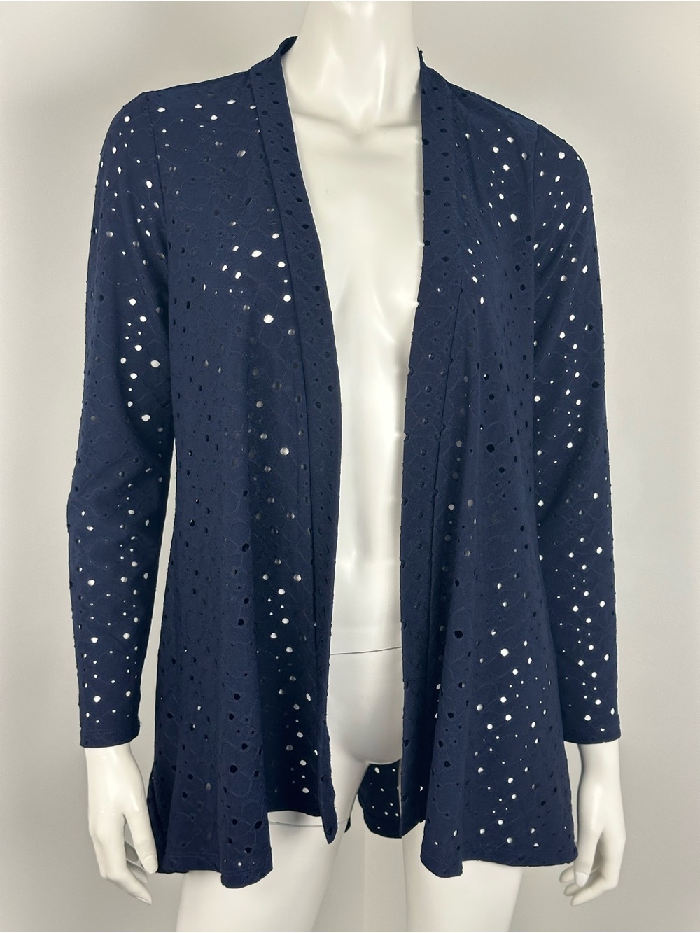 Nina Leonard Open-Front Cardigan Women’s Small Eyelet